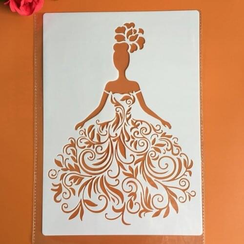 A4 size Pretty bride Wall Painting Stencils Stamp Scrapbook Album Decorative Embossing Craft Paper DIY Flower Label Stenci