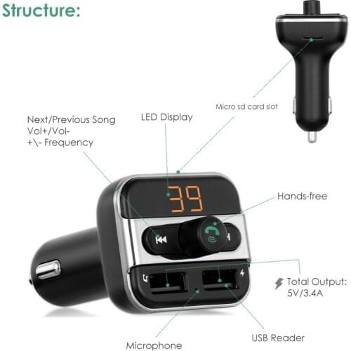 SOONHUA Wireless USB Car Charger For Phone Bluetooth FM Transmitter MP3 Player Dual USB Charger TF Card Music HandFree Car Kit