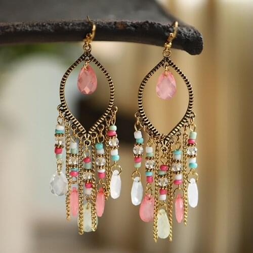 Bohemia Colorful Acrylic Tassel Earrings for Women 2021 Vintage Resin Water Drop Boho Long Chain Earrings 2020 Fashion Jewelry