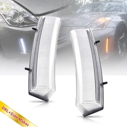 For Nissan 350Z/Z33 06-09 LED Bumper Reflector Lamp White DRL Daytime Running Light Amber Side Marker Turn Signal Indicator Lamp