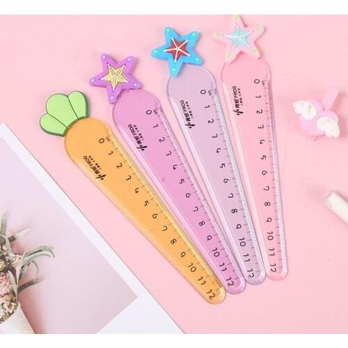 Ellen Brook 1 PCS Cute Carrot Star Sword Kawaii Stationery Cartoon Drawing Gift Office School Kitten Straight Plastic Ruler