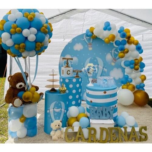 BLue Balloon Baby Shower Bear Round Backdrop Elastic Polyester Circle Background Cylinder Cover Table Banner Party Decor 719