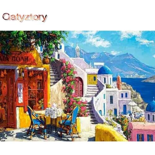 GATYZTORY Frame Santorini Landscape Diy Painting By Numbers Kits Wall Art Picture Canvas Painting Home Decors 60x75cm Artwork