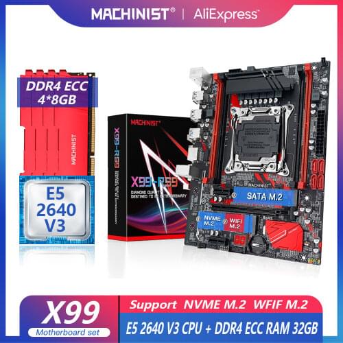 X99 Motherboard Set Kit with Intel Xeon E5 2640 V3 LGA 2011-3 CPU 4*8GB(32GB) DDR4 ECC REG RAM 2133Mhz M-ATX NVME M.2 SSD RS9