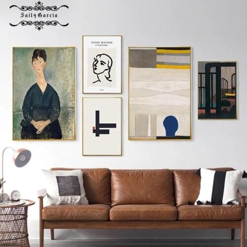 Matisse Simple Line Drawing Poster Modigliani Retro Women Portraits Nordic Wall Art Painting Canvas Pictures Print Home Decor