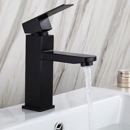 Matte Black Square Basin Faucet Bathroom Wash Basin Water Mixer Tap Hot Cold Water Mixer Sink Faucet Bathroom Basin Faucet