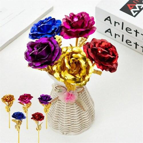 Multicolor 24K Gold Plated Rose Flower Valentines Day Lover Friend Best Gift Romantic Golden Flower