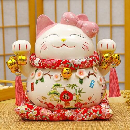 Cartoon Ceramic Lucky Cat Piggy Bank Lovely Pink BOW-TIE Fortune Cats Money Boxes Girls Gifts Home Desktop Figurines Decorations