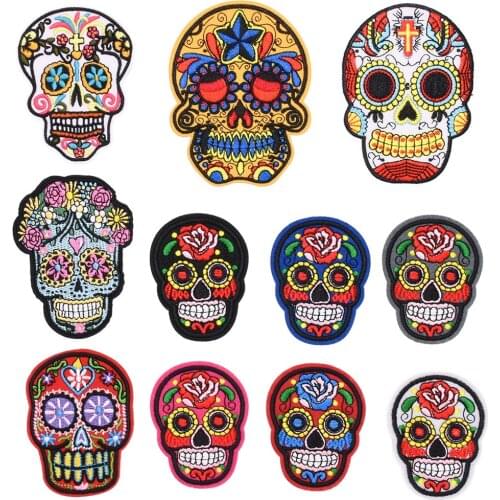 Skeleton Skull Patches For Clothing Badges Goth Gothic Embroidered Appliques Sewing Iron On Patch Tranfer Sticker For Clothes
