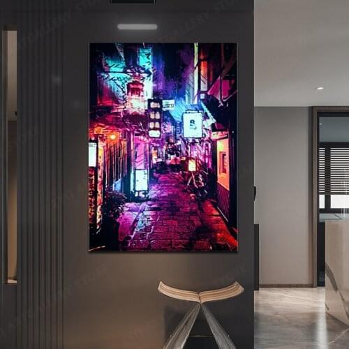 Japan Streets Neon Night Canvas Decoration Prints Poster Pictures Home Decor Living Room Bedroom Art Painting Night View