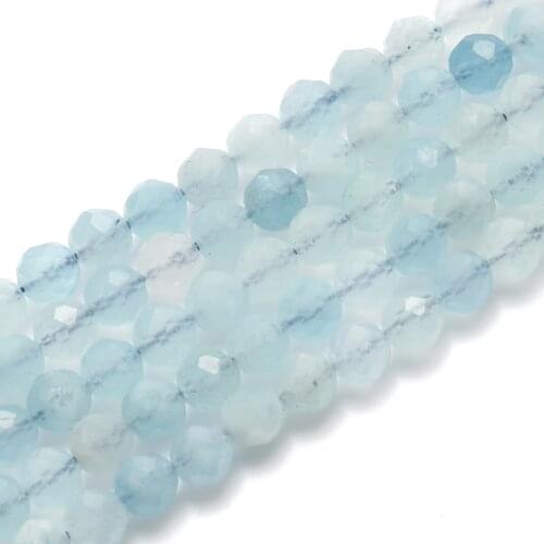 Natural Faceted Aquamarines Beads 2 3 4mm Round Loose Stone Beads For Jewelry Making DIY Charm Bracelet Necklace Accessories 15"