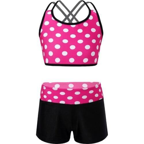 New Kids Girls Sleeveless Sports Dance Sets Tanks Crop Top with Boy-cut High Waist Dance Shorts Bottoms for Gymnastic Workout