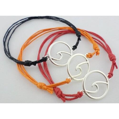 Wholesale 50pcs Metal Ocean Wave Charm Bracelet Adjustable Red Rope Wave Bracelets Bangles Christmas Gifts For Women Men