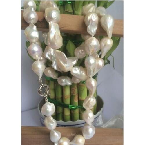 NATURAL HUGE 15-20MM SOUTH SEA GENUINE WHITE BAROQUE PEARL NECKLACE 35 '' ( free earring gift )