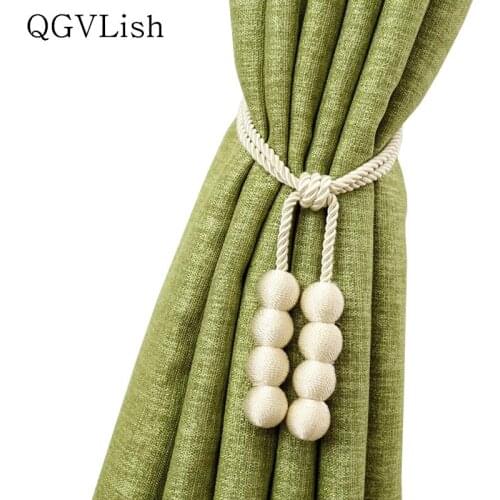 QGVLish 2Pcs Handmade Curtain Tiebacks Decorative Tassel Hanging Belt Balls Curtain Accessories Hooks Buckle Clips Lashing Bind