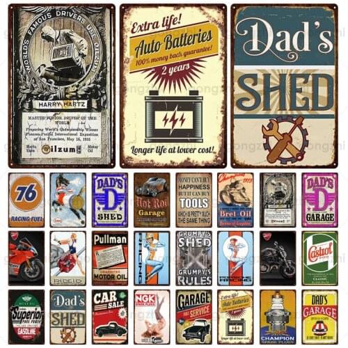 Dads Shed and Garage Retro Metal Tin Signs Vintage Signs Car Repair People Cave Wall Stickers Art Deco Garage Bar Iron Painting
