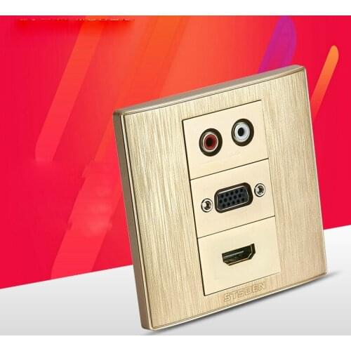 Gold Color Wall Outlet Audio VGA Elbow HDMI Face Panel 86x86mm Hifi Sound Plug Socket Free Shippment