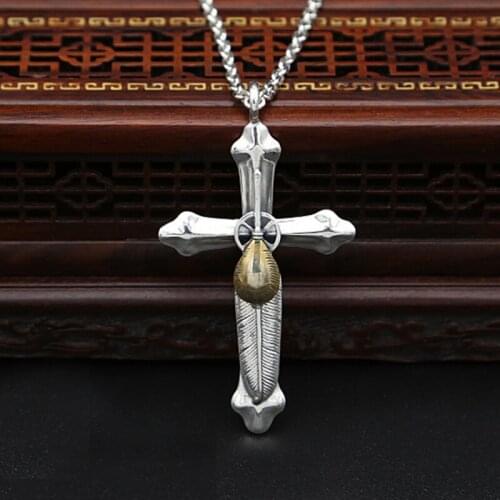 S925 sterling silver silver jewelry retro Thai silver personality punk popular simple men and women cross pendant