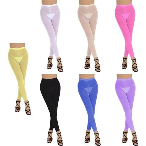 Sexy Fashion Women Glossy Slim Silk Leggings Long Trousers Semi See-through Exotic Stretch Hot Pants