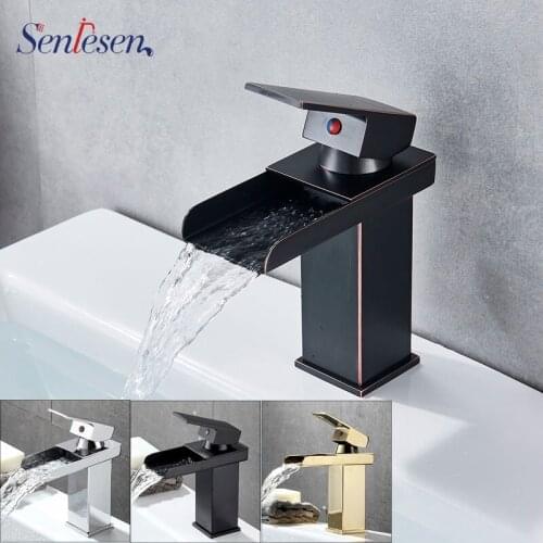 Senlesen Waterfall Bathroom Faucet Hot Sale Deck Mounted Chrome Brass Vanity Sink Mixer Tap Hot & Cold Water
