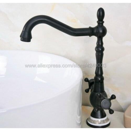 Basin Faucets Black Antique Brass Bathroom Faucet Basin Tap Double Handle Hot and Cold Water Mixer Taps Knf647