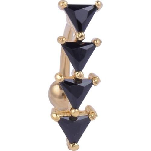 Modern Stainless Steel Golden Quadruple Black Triangle Stone Navel Ring