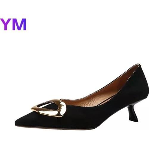 Women Pumps High Heels Female Women Shoes Metal Fashion 2021 Women Shoes Wedding Shoes Pointed Toe Thin Low Heel New Arrival DE