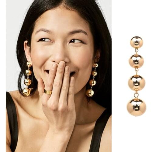 JURAN Pop Metallic Ball Drop Earrings For Women In Fashion Luxe Tiered Dangle Earring Statement Brinco Charm Jewelry Accessories