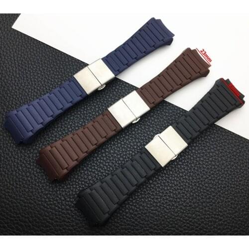 Top quality 23x33mm watchband soft natural silicone rubber belt for Porsche strap waterproof Watch Band 6620 buckle black blue
