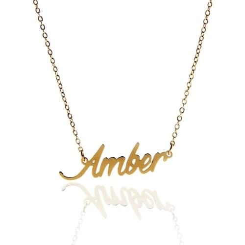 AOLOSHOW Name Script Font Letters Necklace Women Gold Color Nameplate Necklace Stainless Steel Statement Name Necklace NL-2396