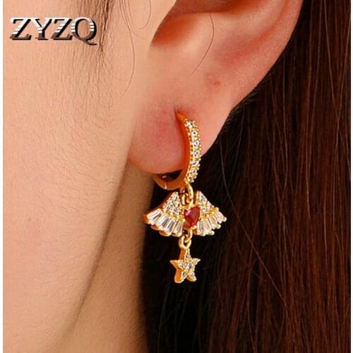 ZYZQ ins Korean Simple Angel Wings Drop Earrings For Women Small Exquisite Rhinestones Earrings Trendy Temperament Jewelry