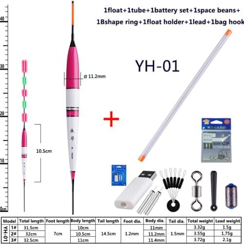 1piece Electric Fishing Floats+Gift Rechargeable Battery Set+Space Beans+Float Holder+Fishing Hooks Night Luminous Balsa Floats