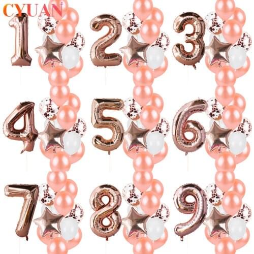 12pcs Rose Gold Balloons 40inch Number Balloons Confetti Balloon Set Birthday Party Decorations Kids Girl 1 2 3 Old Year Globos