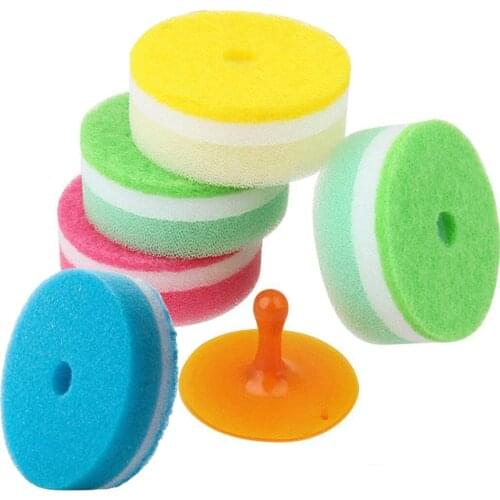 5pcs Colorful Cleaning Sponge Double-Sided Sponge With Suction Cup Scouring Pad Pot Kitchen Sink Cleaning Brush Universal