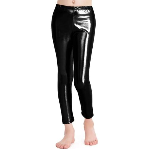 AOYLISEYNew Children Ankle-length Pants Gold Girls Shiny Metallic Spandex Dance Ballet Silver Leggings