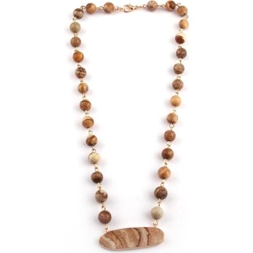 Free Shipping Fashion Bohemian Jewelry White/Pink/Pic Jaspe Stone Rosary Chain Rectangle Stone Link Pendant Necklaces For Women