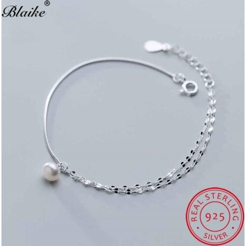 Female Small Pearl Bracelet Chains Bangles For Women 925 Sterling Silver Bracelet Wedding Jewlery Simple Adjustable Bracelets