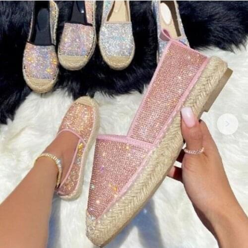 Brand Designer Crystal Flat Shoes Woman Sneakers Glitter Oxford Platform Sequined Cloth Casual Shoes Women Lazy Loafer 35-43