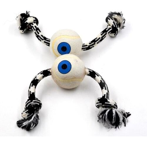 1 Piece Durable Dog Pet Rope Toys Dog Puppy Chew Toys Cotton Ropes 33cm With Ball Dog Puppy Chewing Training Products Eye Style