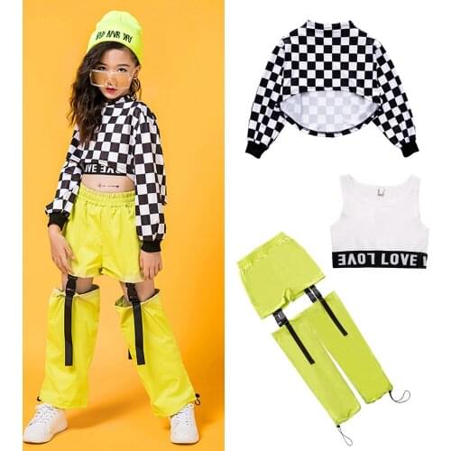 Kids Hip Hop Dancing Clothes For Girls Jazz Dance Costumes Long Sleeve Children Street Dance Clothes Stage Outfits Free Delivery