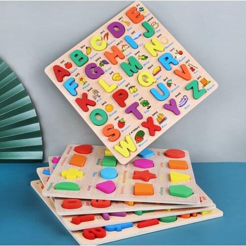 Kids Wooden Cognitive 3D Jigsaw Puzzle Toys Shape Letter Alphabet Number Puzzle Preschool Educational Baby Toys Children Gifts