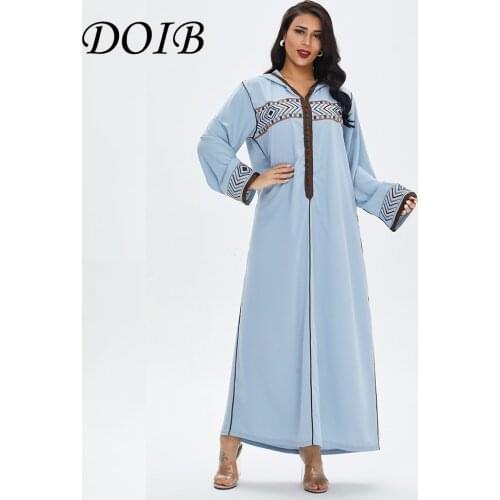 DOIB Abaya Long Robe Dubai Muslim Arabic Embroidery Geometric Dress Turkey Islam Ramadan Eid Robe Longue Musulman Kafan Dress