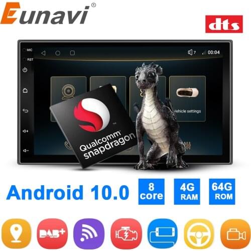 Eunavi 2 Din Android 10 Car Radio Multimedia Player Universal 7'' HD Screen 4G 64GB DSP HIFI Built-in Carplay 2Din Stereo GPS