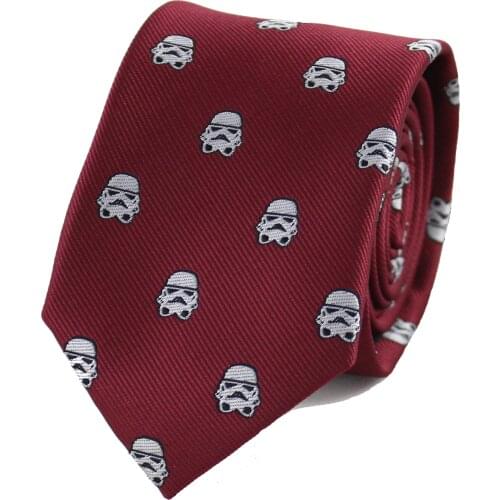 Microfiber Jacquard White Helmet Pattern Burgundy Necktie Movie Theme Tie Fathers Day Birthday Gift Tie