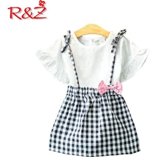 R&Z Baby Girls Sets 2019 Summer New Cotton Half Sleeve T-shirt + Lattice Strap Dress 2pcs Suits for Kids Childrens Clothing k1