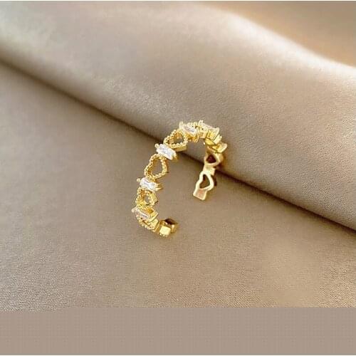 Korean New Fashion Heart Zircon Rings for Women Girls Gold Color Micro Pave Open Adjustable Ring Jewelry Gifts