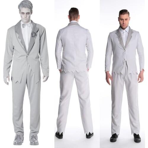 Ghost Bride Costume For Adult Men Spoof Wedding Dress Cloak Phantom Funny Male Bride Vampire couple uniform Halloween Costumes