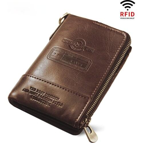 Anti-theft brushed leather mens short wallet Crazy horse embossed fashion multifunctional coin purse