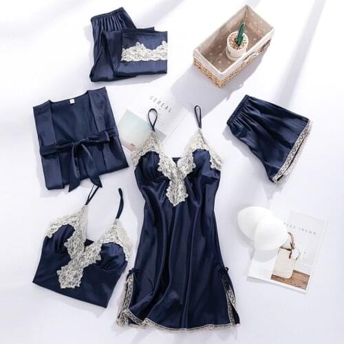 Women Robe Sets Satin Kimono Bathrobe Gown Sleep Suit Bridal Wedding Gift Lace Nightwear Sexy Home Sleepwear Intimate Lingerie