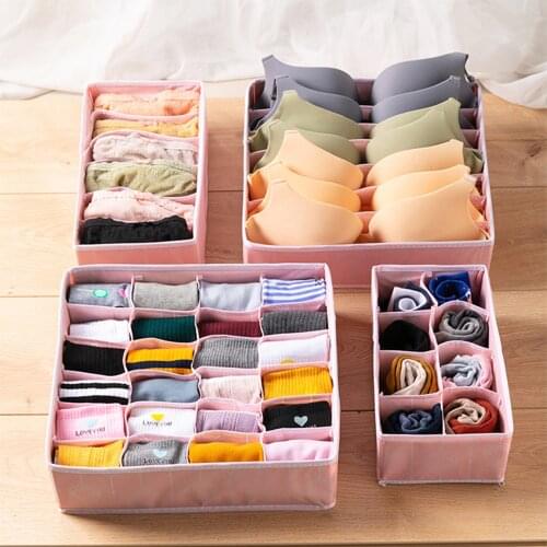 4Pcs Underwear Storage Box Non-woven with Separate Compartment Collapsible Drawer Organizer